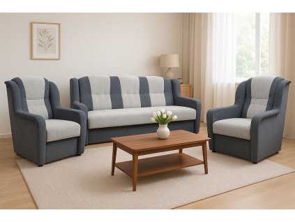 Rozkládací sedací souprava UŠÁK 3F+1+1 s úložným prostorem, šedá/Aston15/13 K