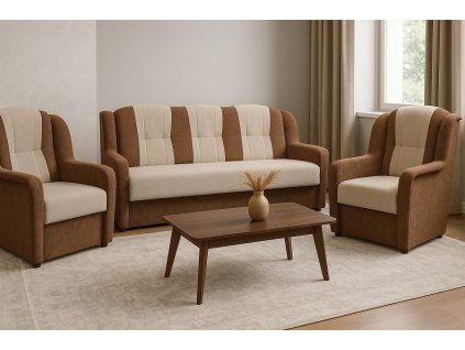 Rozkládací sedací souprava UŠÁK 3F+1+1 s úložným prostorem, hnědá/Aston 2/4 K