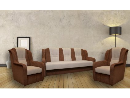 Rozkládací sedací souprava UŠÁK 3F+1+1 s úložným prostorem, hnědá/Aston 2/4 K
