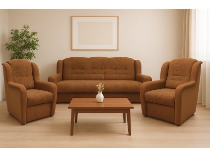 Rozkládací sedací souprava UŠÁK 3F+1+1 s úložným prostorem, hnědá/Rosita 132/koo K