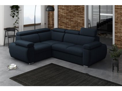 Rohová sedací souprava BODIE, rozkládací s úložným prostorem, levá, tmavě modrá Monolith 77