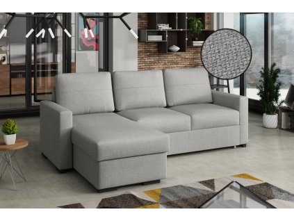 Rohová sedací souprava Tomáš UNI, rozkládací s úložným prostorem, světle šedá/Megan 363
