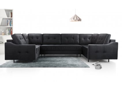 Rozkládací sedací souprava do U AMALIA s úložným prostorem, černá