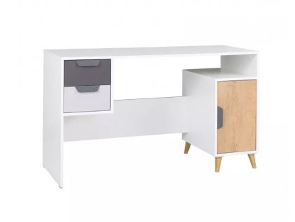 Psací stůl Poker R13 bílá/šedá/graphite/dub lefkas