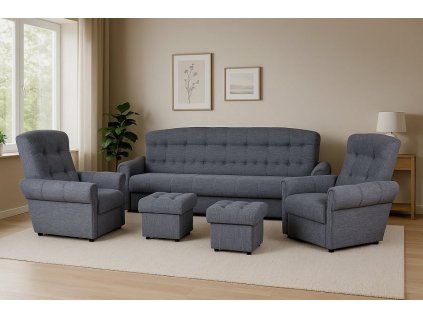 Rozkládací sedací souprava Simona 3+1+1+2T s úložným prostorem, šedá/Malmo 95