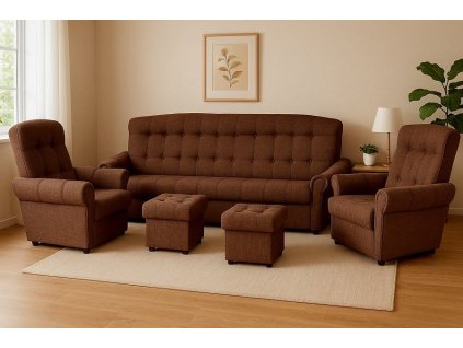 Rozkládací sedací souprava Simona 3+1+1+2T s úložným prostorem, hnědá/Malmo 26