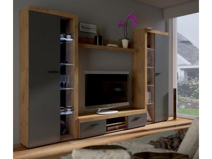 Obývací stěna, sestava RIZO XL dub lefkas/grafit