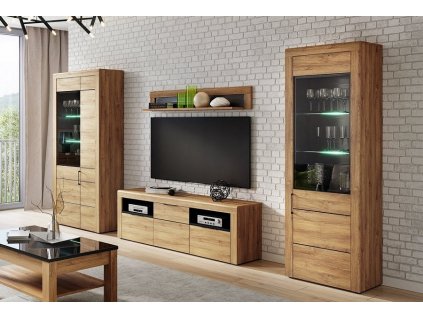 Obývací stěna, sestava KAMA SET1 dub camargue/černá mat (10+12+25+35)