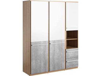 Šatní skříň FLAMY/PLANO 01, 3D2S dub nash/šedá/bílá