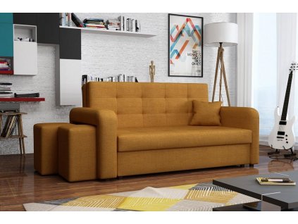 Rozkládací pohovka Vivian Home III s úložným prostorem a taburetkami, oranžová
