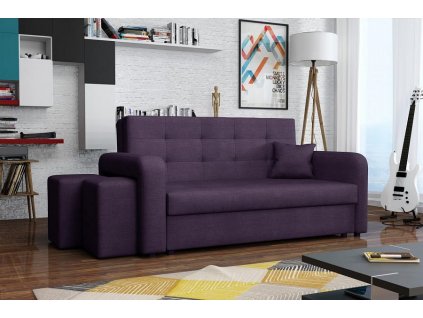 Rozkládací pohovka Vivian Home III s úložným prostorem a taburetkami, fialová