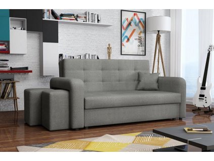 Rozkládací pohovka Vivian Home III s úložným prostorem a taburetkami, šedá