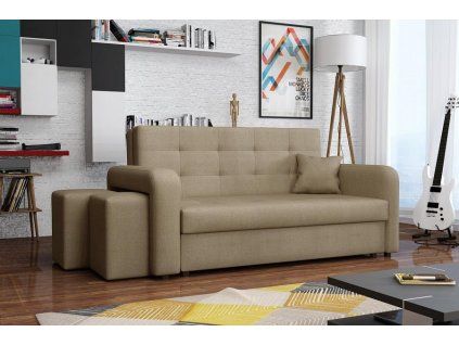 Rozkládací pohovka Vivian Home III s úložným prostorem a taburetkami, béžová