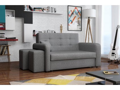 Rozkládací pohovka Vivian Home II s úložným prostorem a taburetkami, šedá Malmo 90