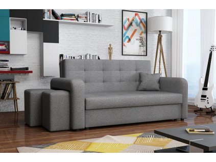 Rozkládací pohovka Vivian Home III s úložným prostorem a taburetkami, Malmo šedá