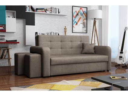 Rozkládací pohovka Vivian Home III s úložným prostorem a taburetkami, Malmo béžová