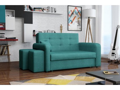 Rozkládací pohovka Vivian Home II s úložným prostorem a taburetkami, tyrkys Enjoy 17