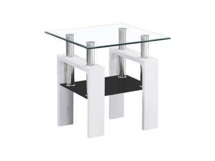 LISA "D" stolek bílá lak MDF/sklo/ police černá 60x55x60  ( LISADVH1 ) (S) (K150)