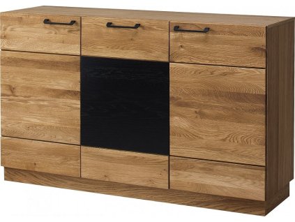 MONURIKI 45 - KOMODA -3dvířková- dub medový s elementy černý mat -smontovaný nábytek (MOSAIC) (SZ) (K150-Z)