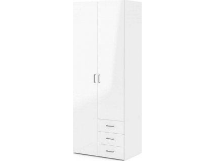 Šatní skříň Sid 2d3s bílá/bílý lesk 70425