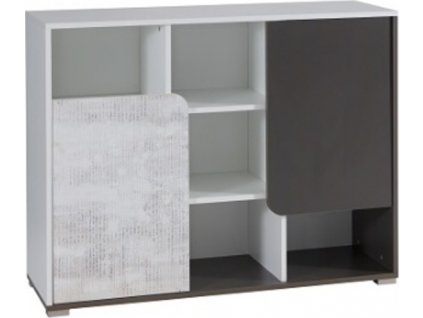 Policový regál Bruce R5 s dvířky, bílá/grafit/enigma