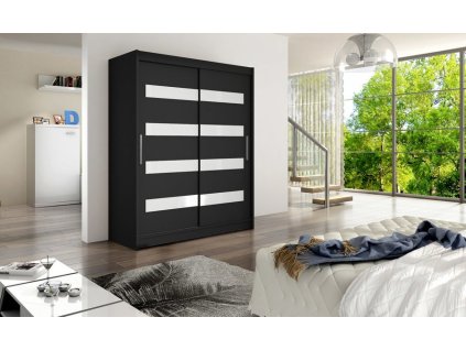 Šatní skříň Wentura IV černá/černá+bílý pruh