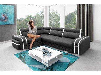 Rohová sedací souprava Avanti, rozkládací s úložným prostorem, levá, černá Inari 100/bílá Soft 17