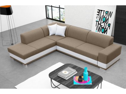 Rohová sedací souprava Darla, rozkládací s úložným prostorem, levá, světle hnědá Inari 23/bílá Soft 17