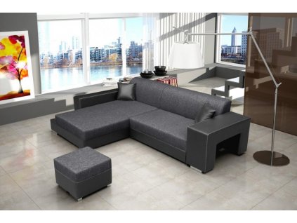 Rohová sedací souprava Oskar, rozkládací s úložným prostorem, levá, šedá Inari 94/černá Soft 11