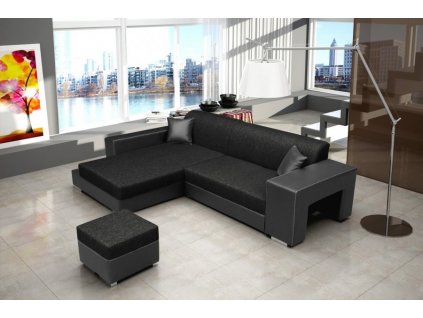 Rohová sedací souprava Oskar, rozkládací s úložným prostorem, levá, černá Inari 100/Soft 11
