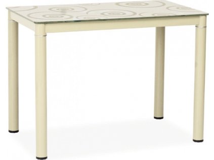 DAMAR (DAMARK) jídelní stůl 100 x 75 x 60  krémová/nohy krém, sklo s ornamentem (S) (K150-E)