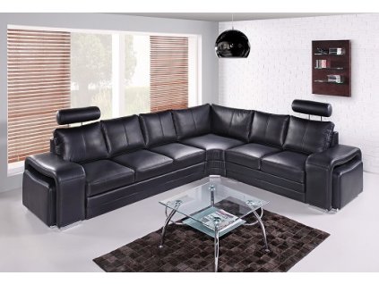 ENRICO ( ENZO ) 3N-ROH-2 - sedací souprava (včetně dvou taburetů,2x záhlavník= celkem 4 balíky) - kůže S16 (K16)Madras černý  kolekce "B" (K250)AKČNÍ KŮŽE