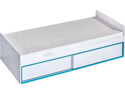 TRUFEL 13 - Postel 90 s úložným prostorem a roštem,bez matrace(Trafiko 13) - bílá/tyrkys (DO)  (K150-Z)