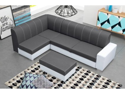 Rohová sedací souprava Rest, rozkládací s úložným prostorem, levá, tmavě šedá Inari 94/bílá Soft 17