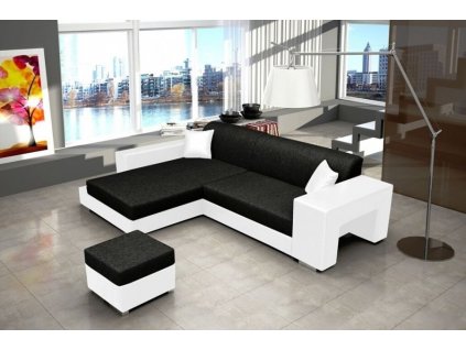 Rohová sedací souprava Oskar, rozkládací s úložným prostorem, levá, černá Inari 100/bílá Soft 17