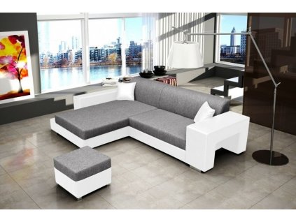 Rohová sedací souprava Oskar, rozkládací s úložným prostorem, levá, světle šedá Inari 91/bílá Soft 17