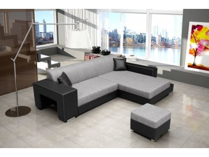 Rohová sedací souprava Oskar, rozkládací s úložným prostorem, pravá, světle šedá Inari 91/černá Soft 11