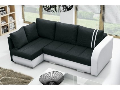 Rohová sedací souprava Citizen, rozkládací s úložným prostorem, levá, černá Inari 100/bílá Eko