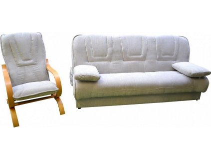 FIORD  3F+1+1 sedací souprava, látka Orinoco 90 světle šedá / dřevo buk ( natura )  (Finka 3F+1+1) - kolekce "B" (K250-E) SUPERAKCE