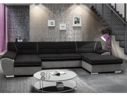 MILAGRO - Pravá sed.souprava,látka černá/šedá sedák,opěrák SORO 100/ korpus SORO 83- prošití bílé  (FI) - kolekce "F" (K250)