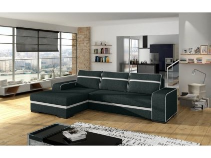 Rohová sedací souprava Funny, rozkládací s úložným prostorem, levá, černá Inari 100/bílá Soft 17