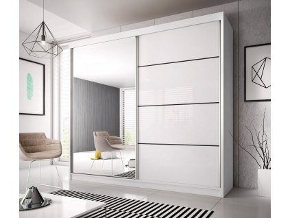 MURPHY 35 (MULTI 35) - ŠATNÍ SKŘÍŇ 230(233)- 2 dvéřová se zrcadlem - bílá/bílá pololesk/ zrcadlo (IZ) (K150-Z)