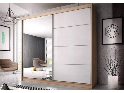 MURPHY 35 (MULTI 35) - ŠATNÍ SKŘÍŇ 200(203)- 2 dvéřová se zrcadlem - dub sonoma/bílá pololesk/ zrcadlo(IZ)(K150)