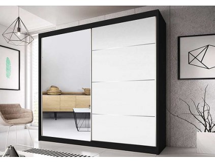 MURPHY 35 (MULTI 35) - ŠATNÍ SKŘÍŇ 200(203) - 2 dvéřová se zrcadlem - černá/bíla pololesk/ zrcadlo (IZ)(K150)