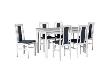 MILENIUM 1 - jídelní set stůl+6 židlí (Max 5P+Boss 14 ) bílá (borovice andersen)/ NOVÁ látka tmavě šedá č.2B-Soro 97  - kolekce "DRE" (DM) (K150)