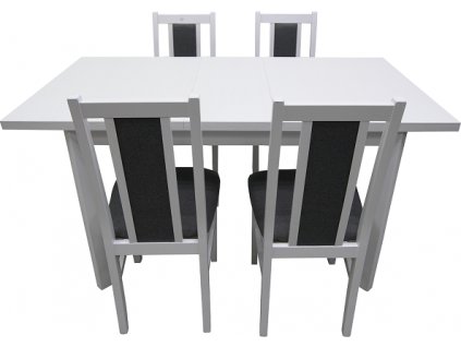 MILENIUM 1 - jídelní set stůl+4 židle (Max 5P+Boss 14 ) bílá (borovice andersen)/ NOVÁ látka tmavě šedá 2B-Soro 97)- kolekce "DRE" (DM) (K150-S)