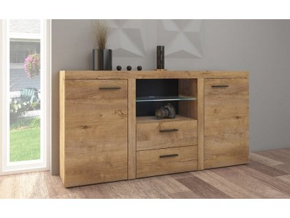 ROBBEN 2D2S - komoda se skleněnou policí Dub lefkas (RUMBADL20) "LP" (K150)