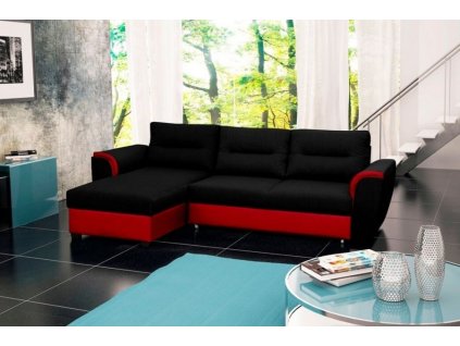 Rohová sedací souprava Tommy, rozkládací s úložným prostorem, levá, černá Inari 100/červená Soft 10