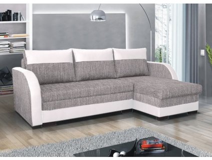 Rohová sedací souprava Jarda UNI, rozkládací s úložným prostorem, šedý melír Magma 05/bílá Eko