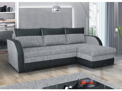 Rohová sedací souprava Jarda UNI, rozkládací s úložným prostorem, šedý melír Magma 05/černá Eko